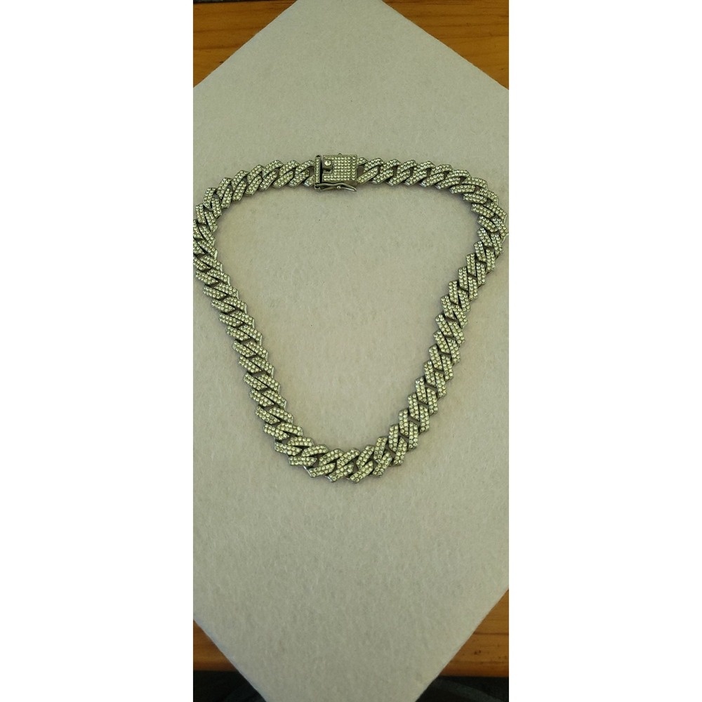 Vintage Rhinestone Curb Chain Choker Necklace Silver Tone 14in Statement Flaw - Picture 10 of 11